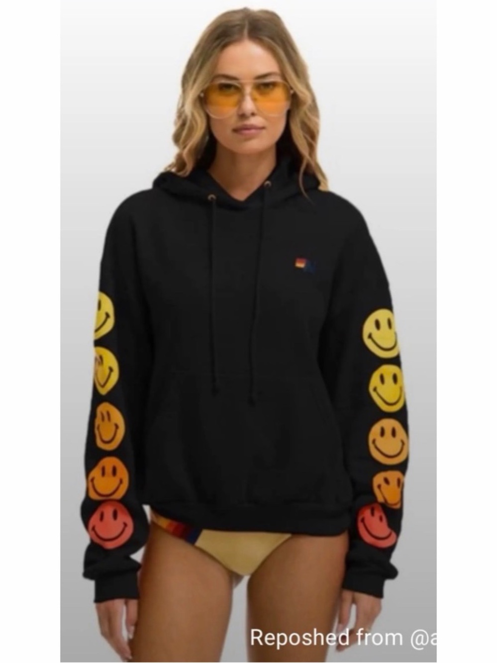 #1900 Aviator Nation Smiley Sunset Blavk Sweatshirt and Pants Set XL